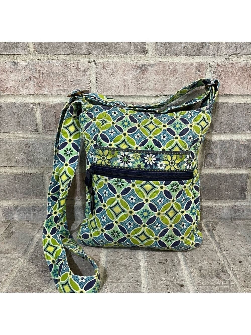 Vera Bradley Green and Blue Crossbody Bag with Quilted Design